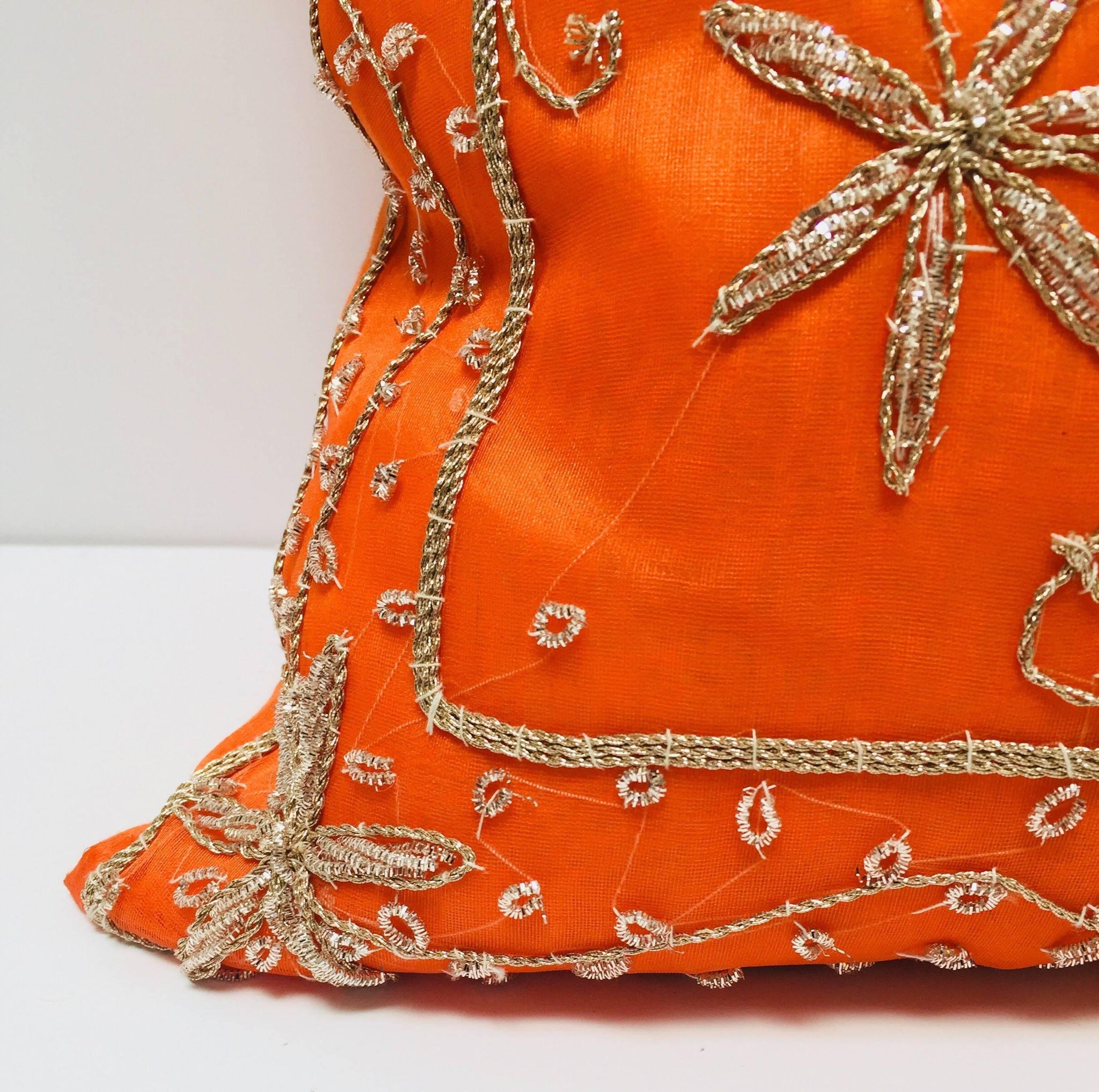 Throw Decorative Orange Accent Pillow Embellished With Sequins and Bea E mosaik