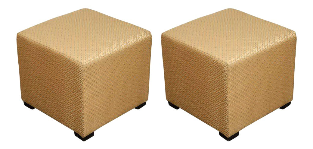 Vintage Cube Upholstered Stools Moroccan Ottomans, Poufs - a Pair