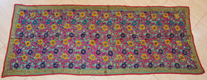 Vintage Suzani Embroidery in Teal Background with Yellow Pink Turquoise