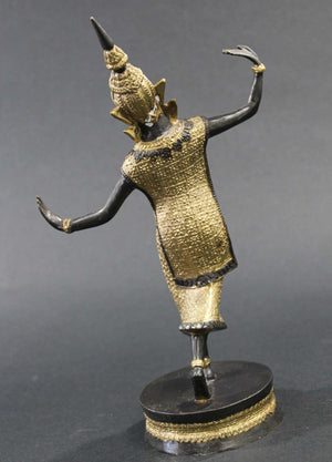 Vintage Thai Bronze Gilt Teppanom Temple Guard Dancing Statue Sculpture