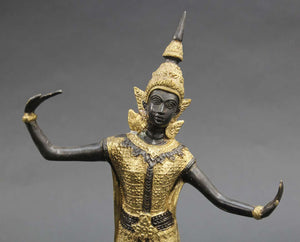 Vintage Thai Bronze Gilt Teppanom Temple Guard Dancing Statue Sculpture