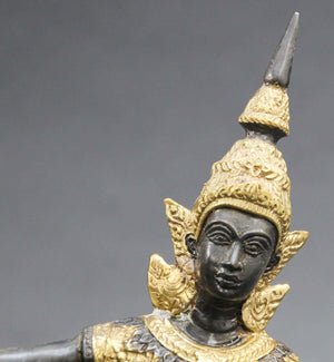 Vintage Thai Bronze Gilt Teppanom Temple Guard Dancing Statue Sculpture