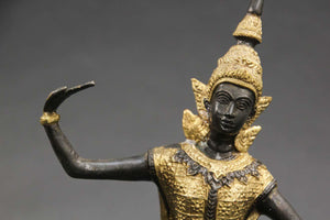 Vintage Thai Bronze Gilt Teppanom Temple Guard Dancing Statue Sculpture