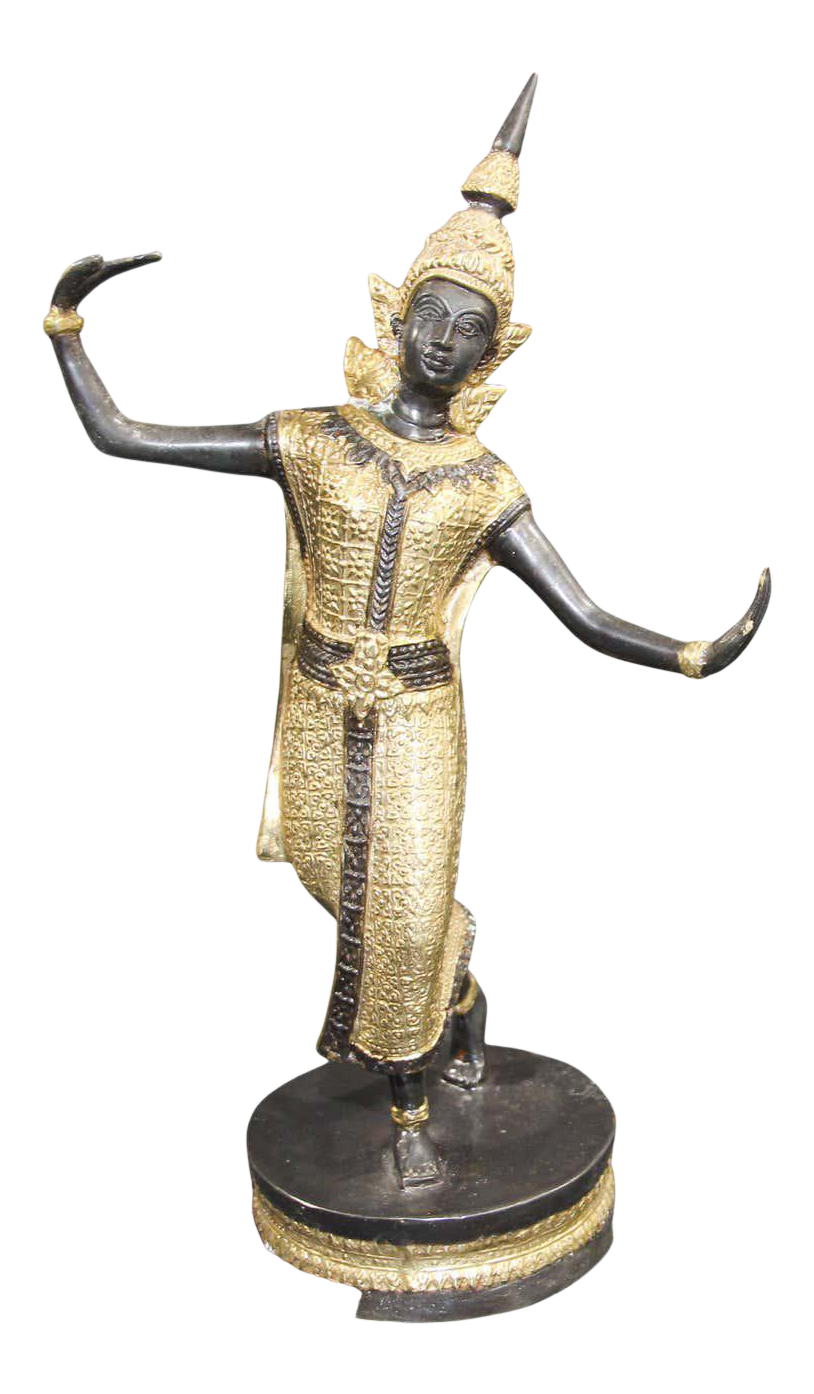 Vintage Thai Bronze Gilt Teppanom Temple Guard Dancing Statue Sculpture