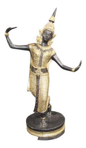 Vintage Thai Bronze Gilt Teppanom Temple Guard Dancing Statue Sculpture