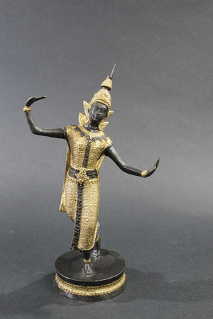 Vintage Thai Bronze Gilt Teppanom Temple Guard Dancing Statue Sculpture