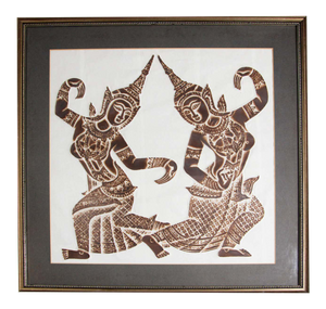Vintage Thai Temple charcoal rubbing