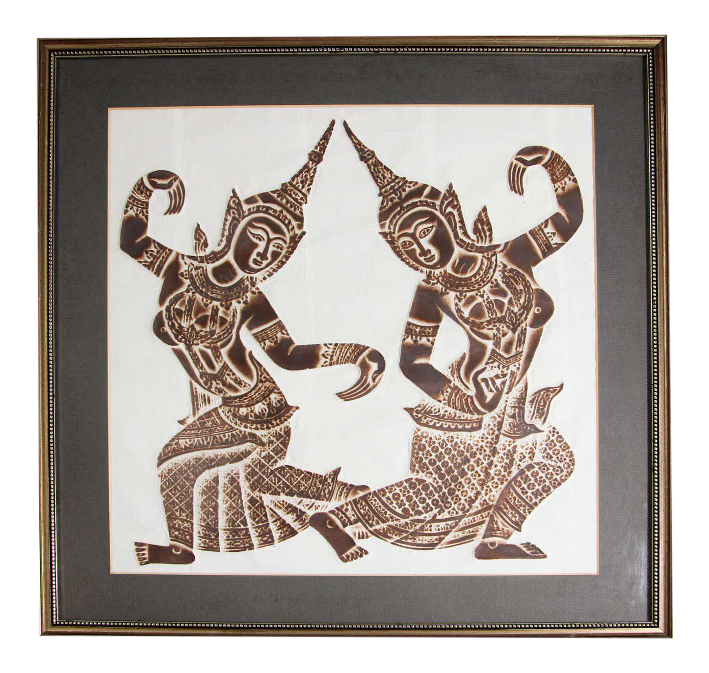 Vintage Thai Temple Charcoal Rubbing on Rice Paper