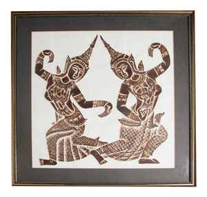 Vintage Thai Temple Charcoal Rubbing on Rice Paper