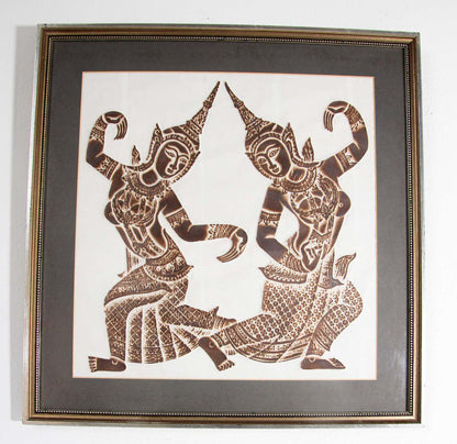 Vintage Thai Temple charcoal rubbing