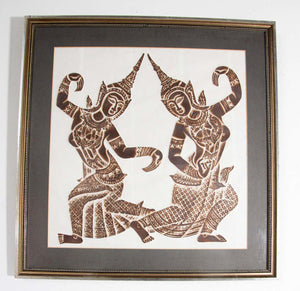 Vintage Thai Temple Charcoal Rubbing on Rice Paper