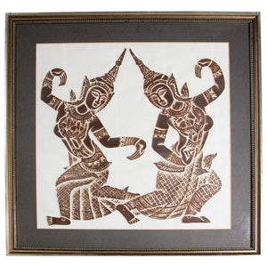 Vintage Thai Temple Charcoal Rubbing on Rice Paper