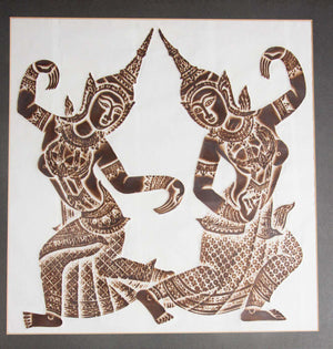 Vintage Thai Temple Charcoal Rubbing on Rice Paper