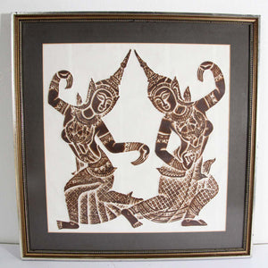 Vintage Thai Temple Charcoal Rubbing on Rice Paper