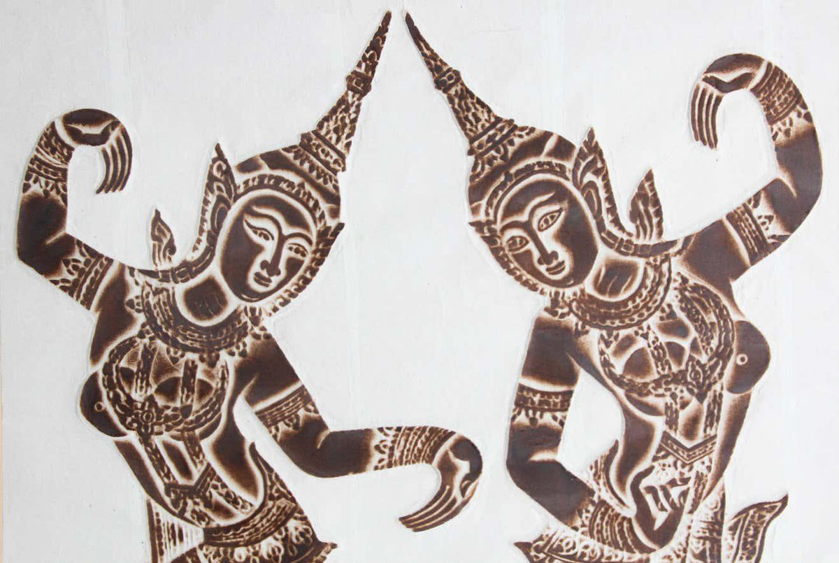 Vintage Thai Temple charcoal rubbing