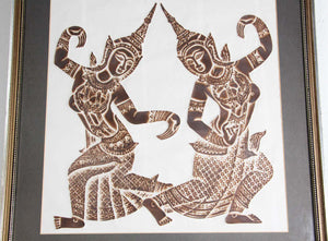 Vintage Thai Temple Charcoal Rubbing on Rice Paper