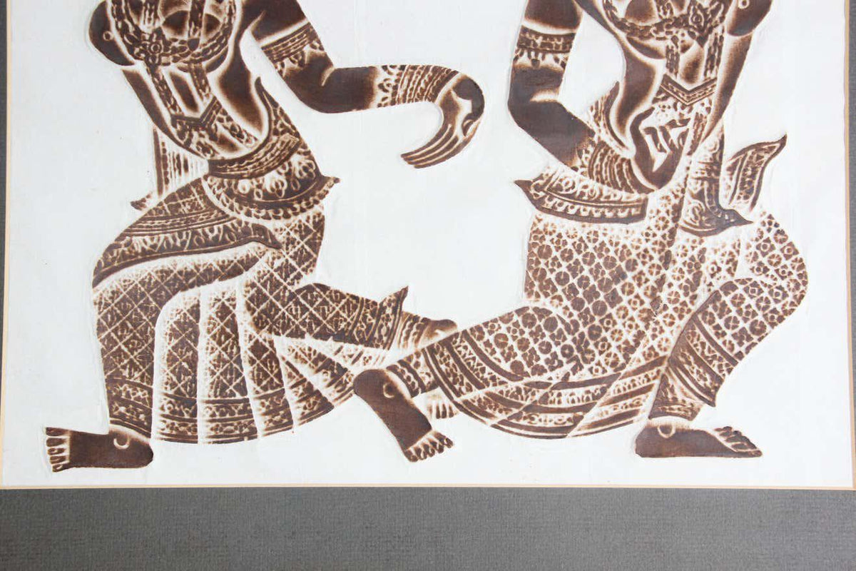 Vintage Thai Temple charcoal rubbing