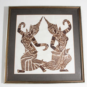 Vintage Thai Temple Charcoal Rubbing on Rice Paper