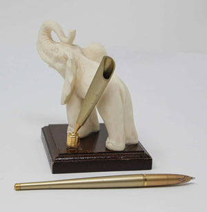 Vintage White Elephant Sculpture Pen Holder