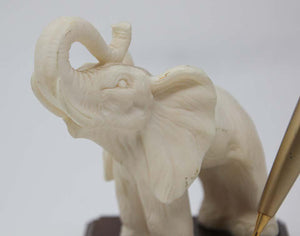 Vintage White Elephant Sculpture Pen Holder