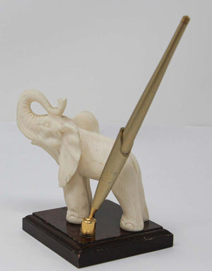 Vintage White Elephant Sculpture Pen Holder