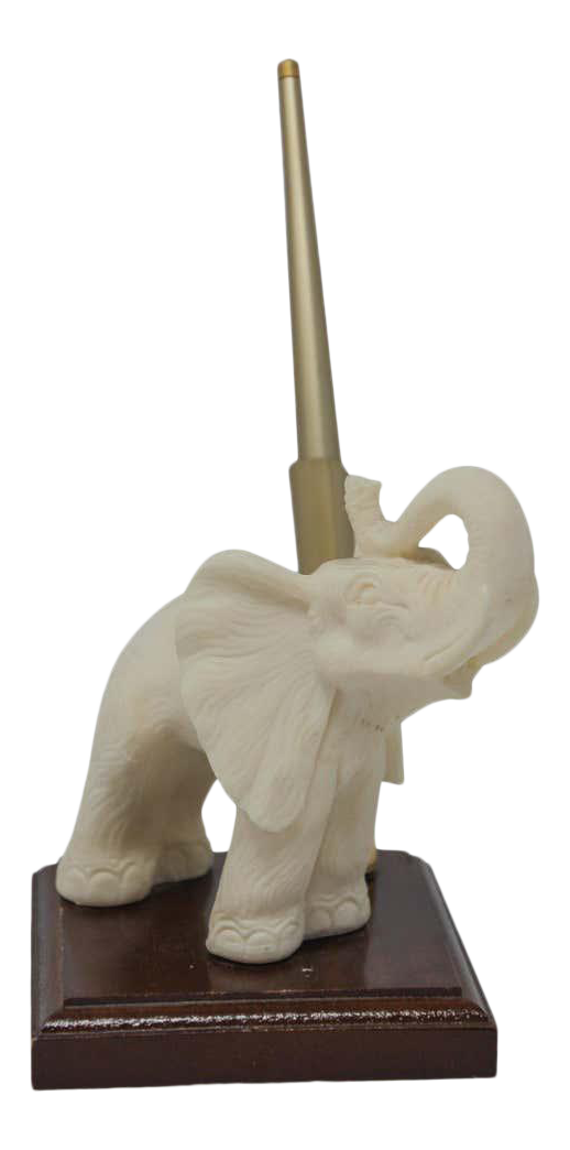 Vintage White Elephant Sculpture Pen Holder