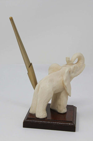 Vintage White Elephant Sculpture Pen Holder