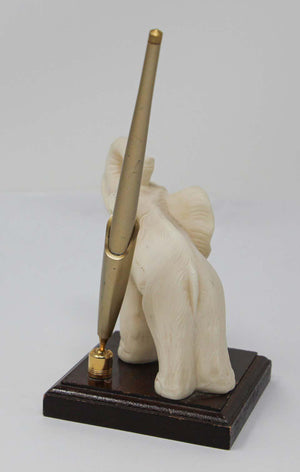 Vintage White Elephant Sculpture Pen Holder