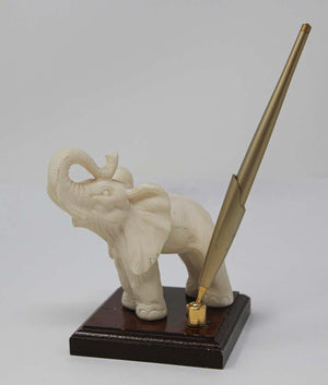 Vintage White Elephant Sculpture Pen Holder