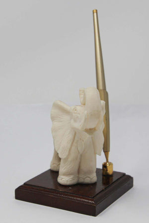 Vintage White Elephant Sculpture Pen Holder