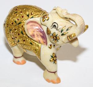 Vintage White Marble Jeweled Elephant Sculpture Paper Weight