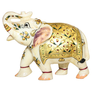 Vintage White Marble Jeweled Elephant Sculpture Paper Weight