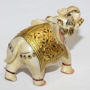 Vintage White Marble Jeweled Elephant Sculpture Paper Weight