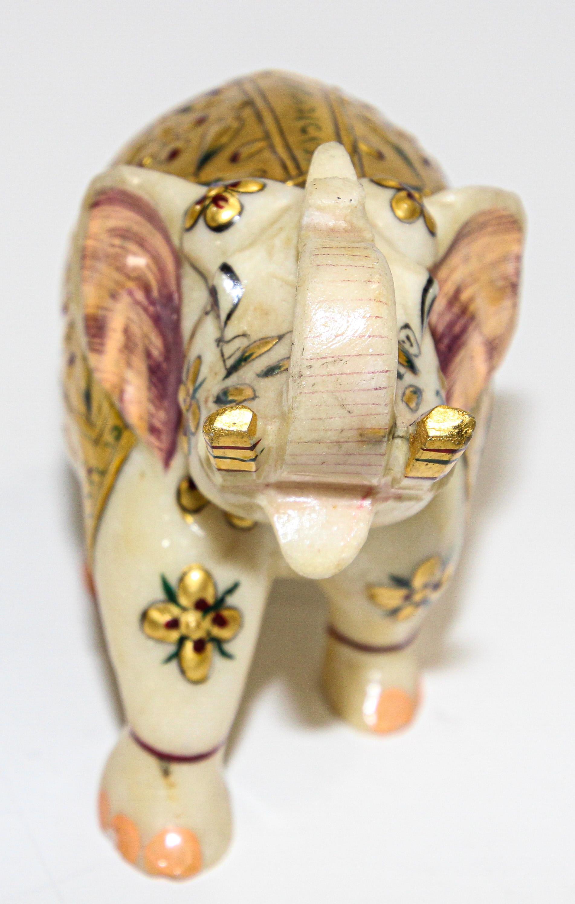 Vintage White Marble Jeweled Elephant Sculpture Paper Weight