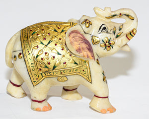 Vintage White Marble Jeweled Elephant Sculpture Paper Weight