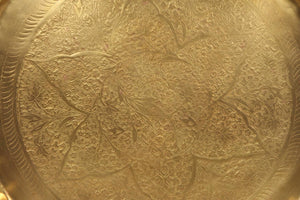 Vintage Moroccan Etched Brass Round Tray Table