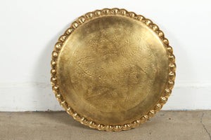 Vintage Moroccan Etched Brass Round Tray Table