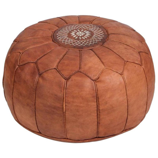 Vintage Moroccan Tan Leather Pouf