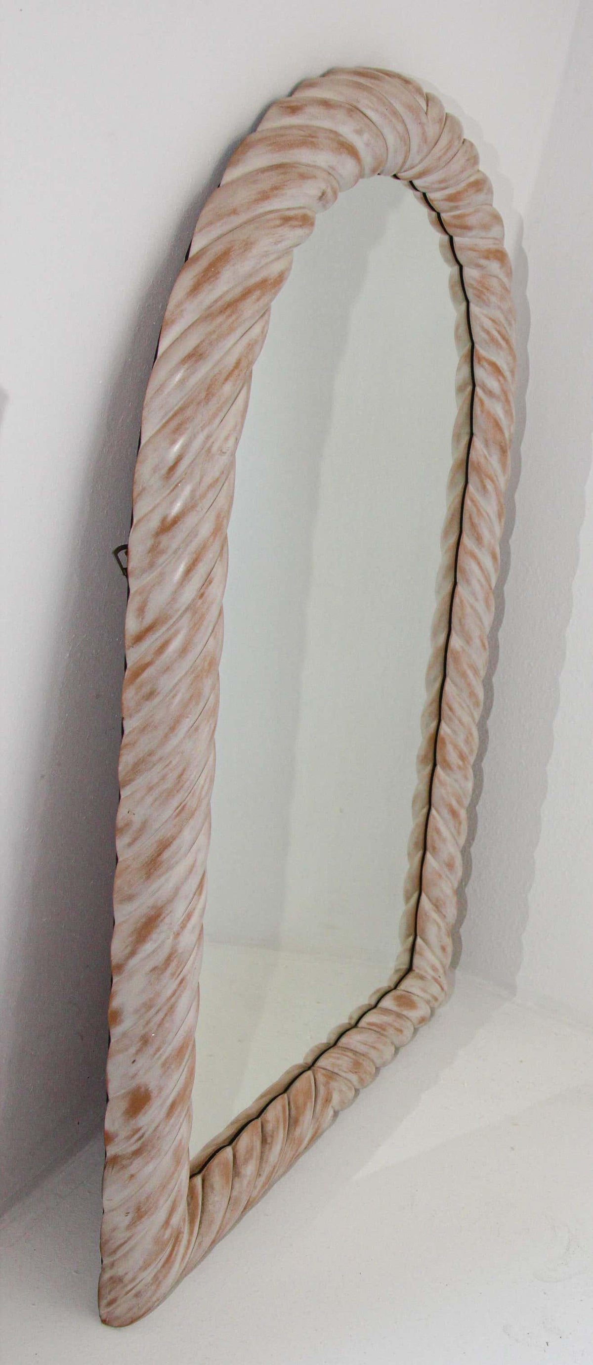 Hand-Crafted White Washed Wood Arched Wall Mirror, France, 1970
