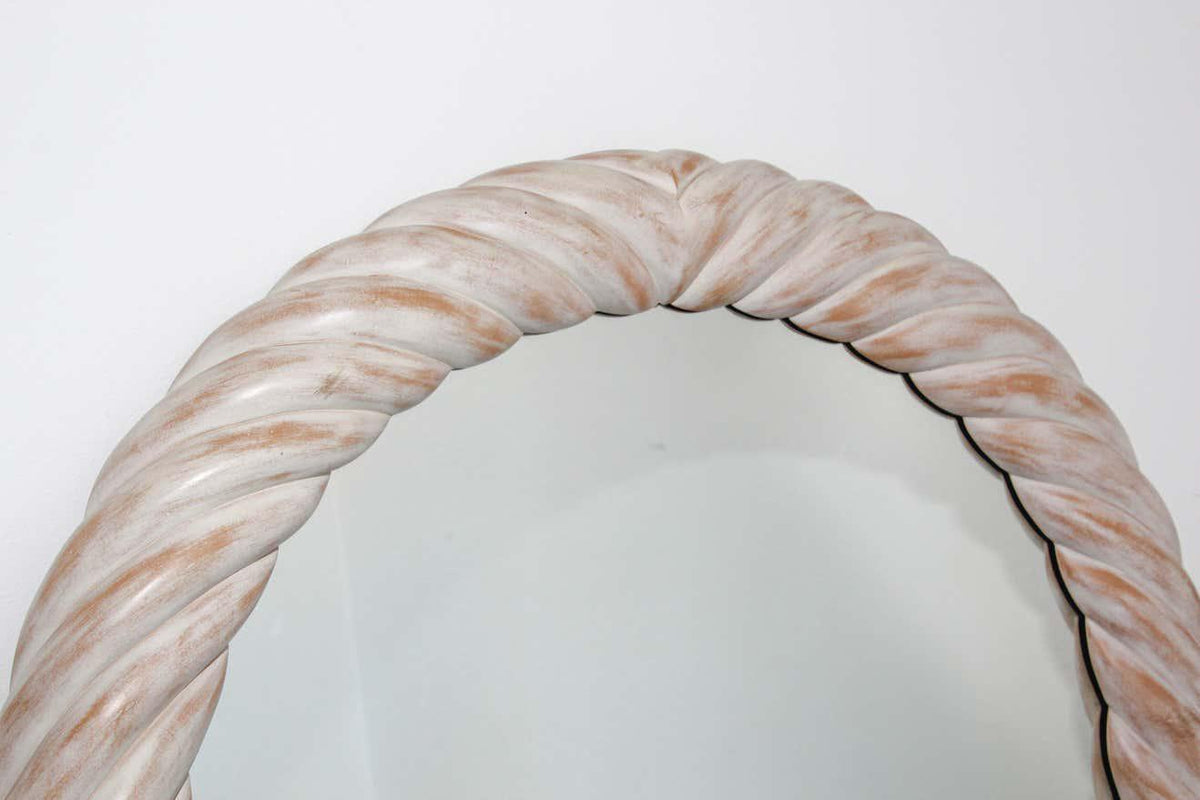 Hand-Crafted White Washed Wood Arched Wall Mirror, France, 1970