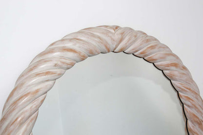 Hand-Crafted White Washed Wood Arched Wall Mirror, France, 1970