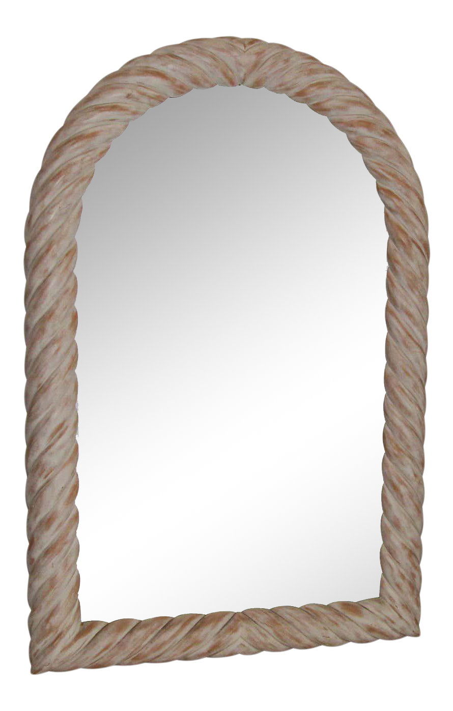 Hand-Crafted White Washed Wood Arched Wall Mirror, France, 1970