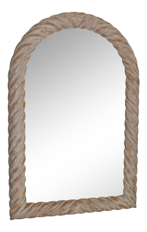 Hand-Crafted White Washed Wood Arched Wall Mirror, France, 1970