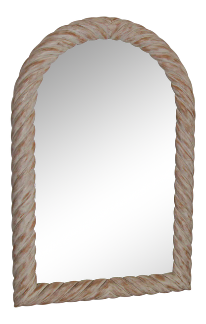 Hand-Crafted White Washed Wood Arched Wall Mirror, France, 1970