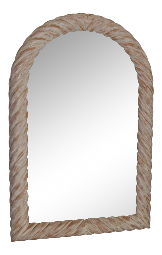 Hand-Crafted White Washed Wood Arched Wall Mirror, France, 1970