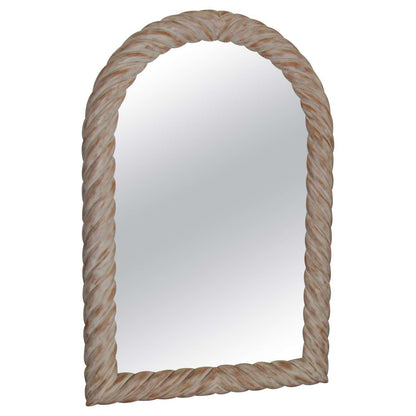 Hand-Crafted White Washed Wood Arched Wall Mirror, France, 1970