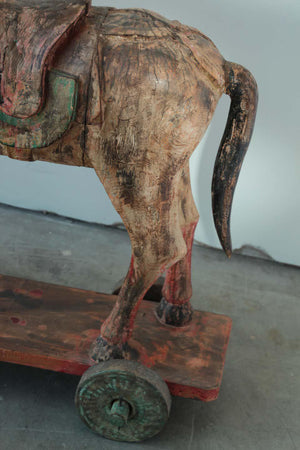 Antique South Asian Polychrome Wooden Oversized Ceremonial Horse from India