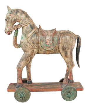 Antique South Asian Polychrome Wooden Oversized Ceremonial Horse from India