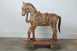 Antique South Asian Polychrome Wooden Oversized Ceremonial Horse from India