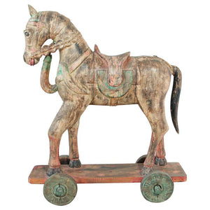 Antique South Asian Polychrome Wooden Oversized Ceremonial Horse from India